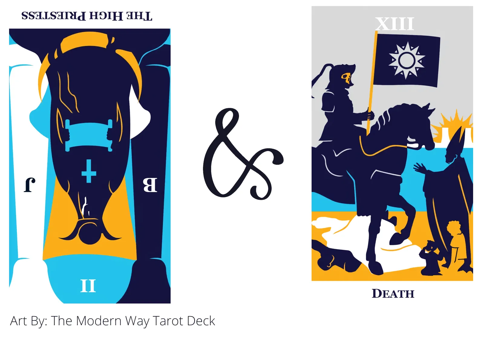 the high priestess reversed and death tarot cards together
