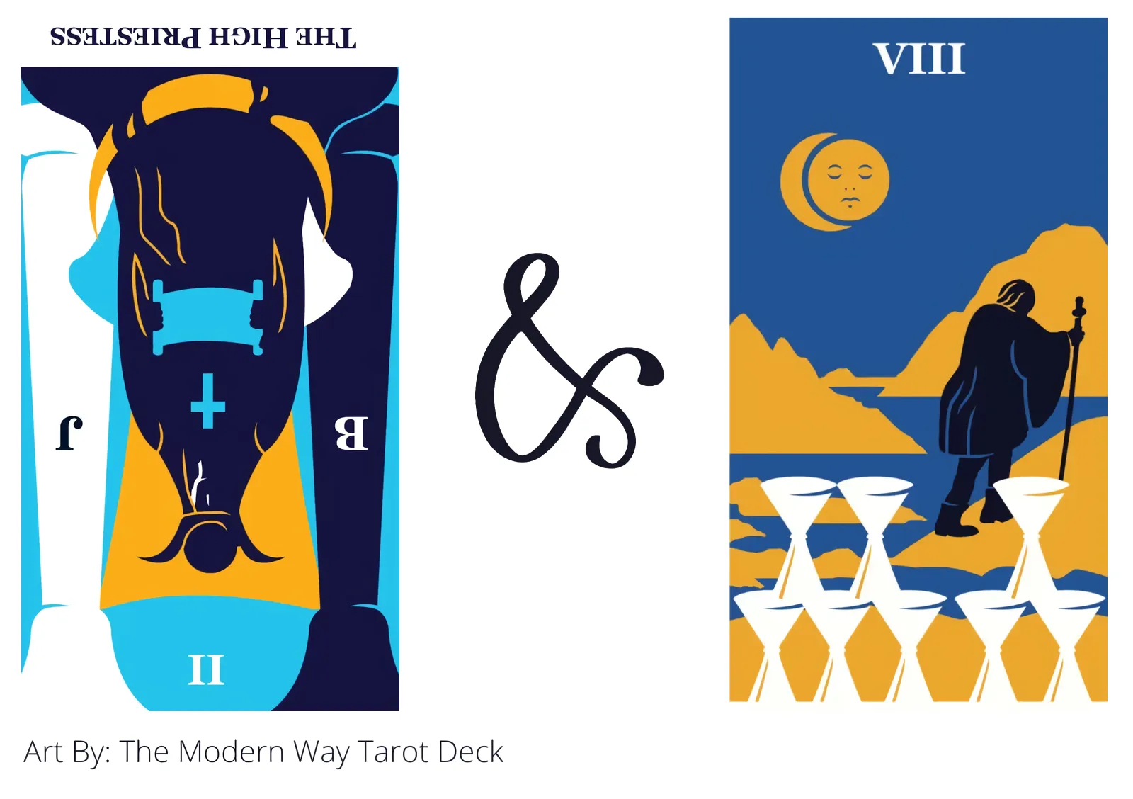 the high priestess reversed and eight of cups tarot cards together