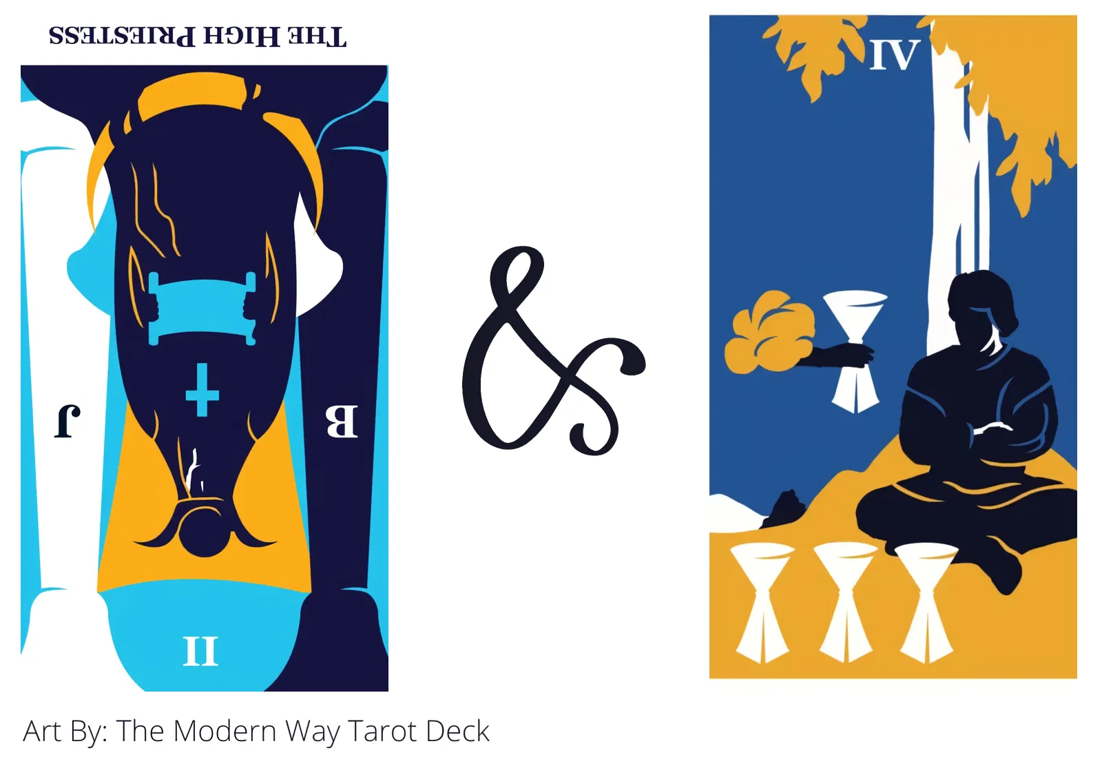 the high priestess reversed and four of cups tarot cards together