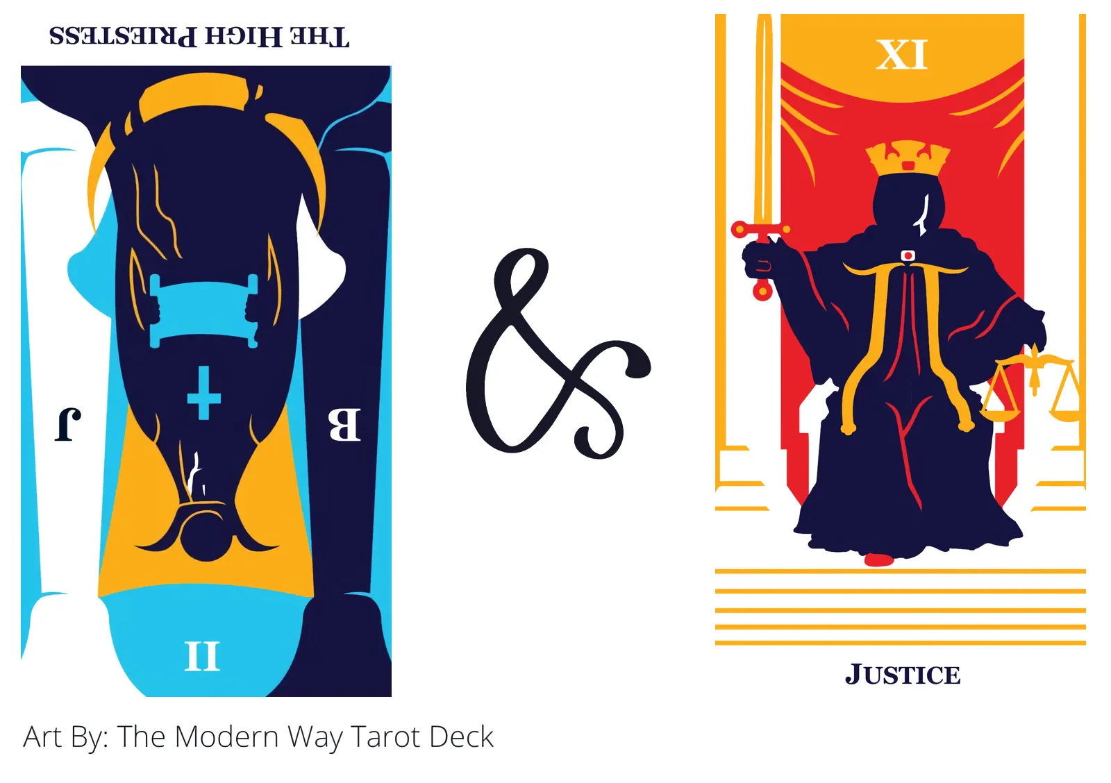 the high priestess reversed and justice tarot cards together