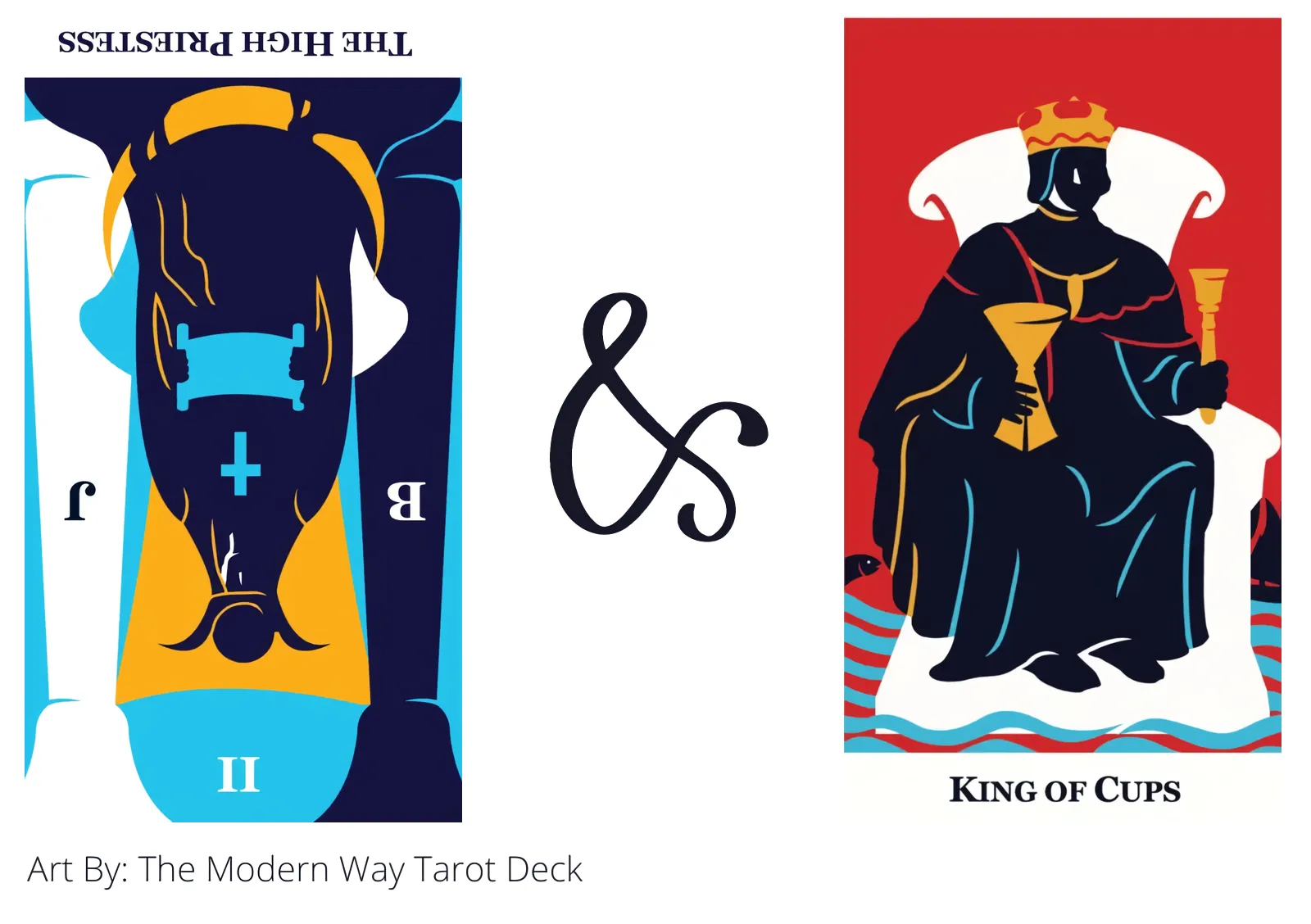 the high priestess reversed and king of cups tarot cards together