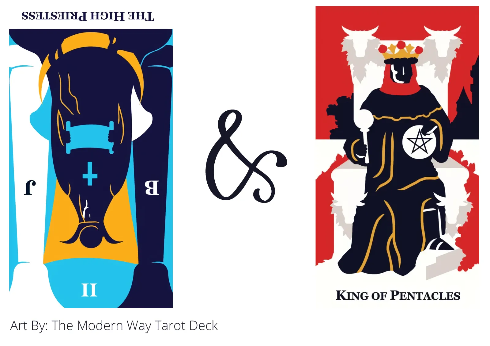 the high priestess reversed and king of pentacles tarot cards together