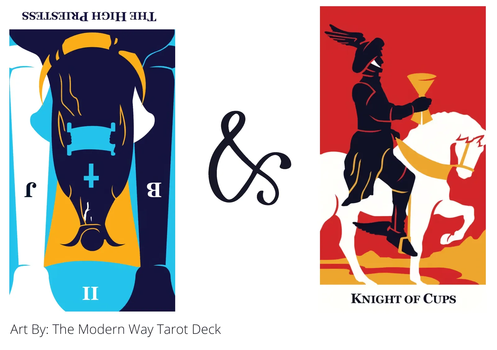 the high priestess reversed and knight of cups tarot cards together