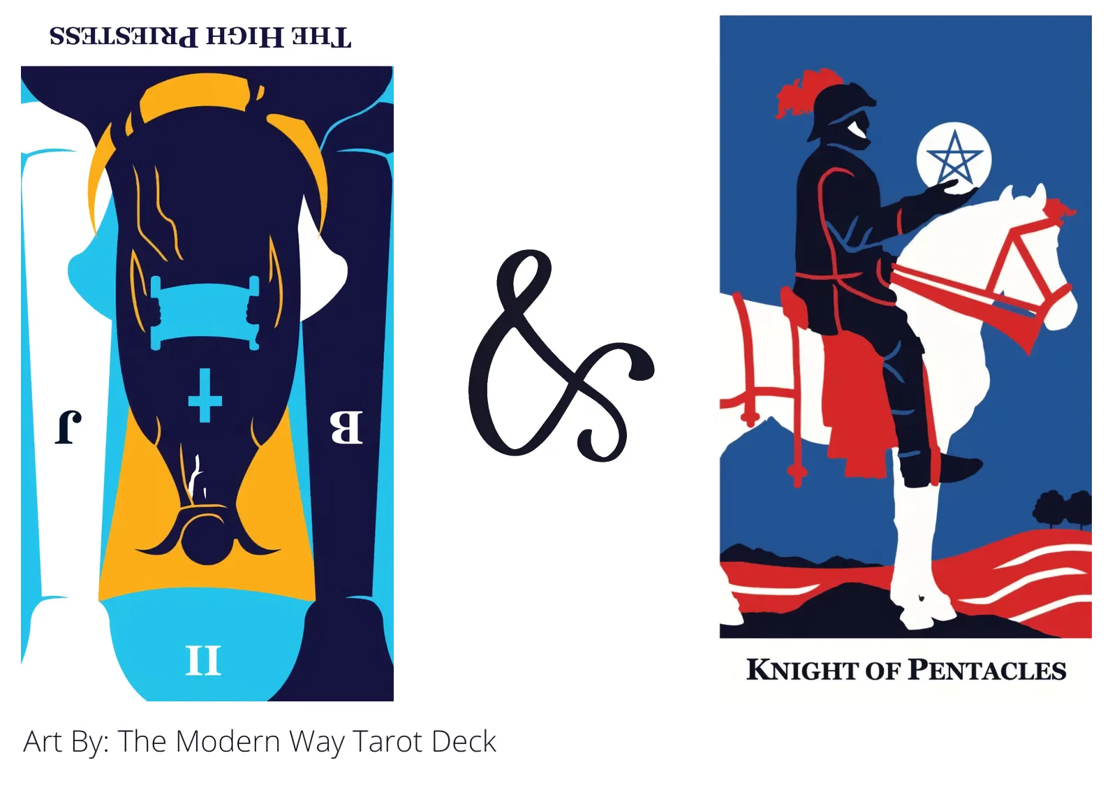 the high priestess reversed and knight of pentacles tarot cards together