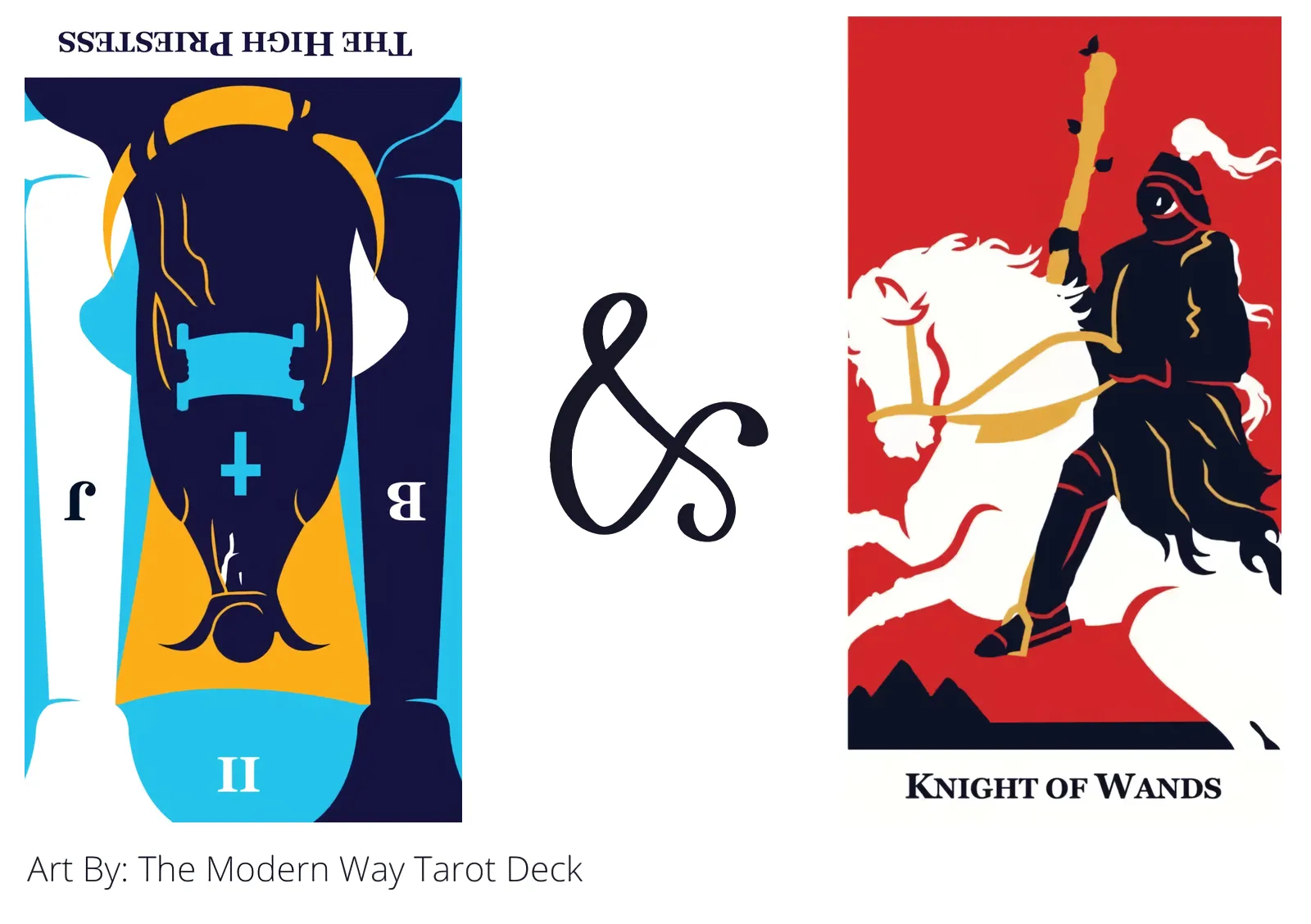 the high priestess reversed and knight of wands tarot cards together