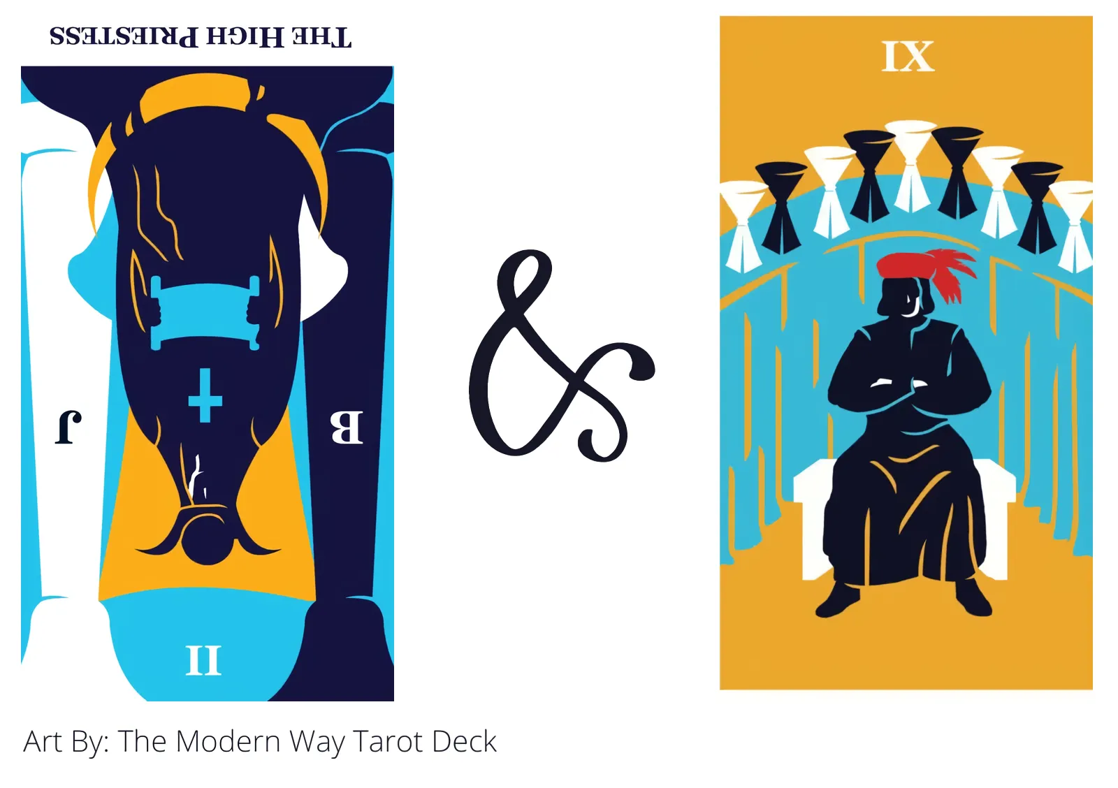 the high priestess reversed and nine of cups tarot cards together