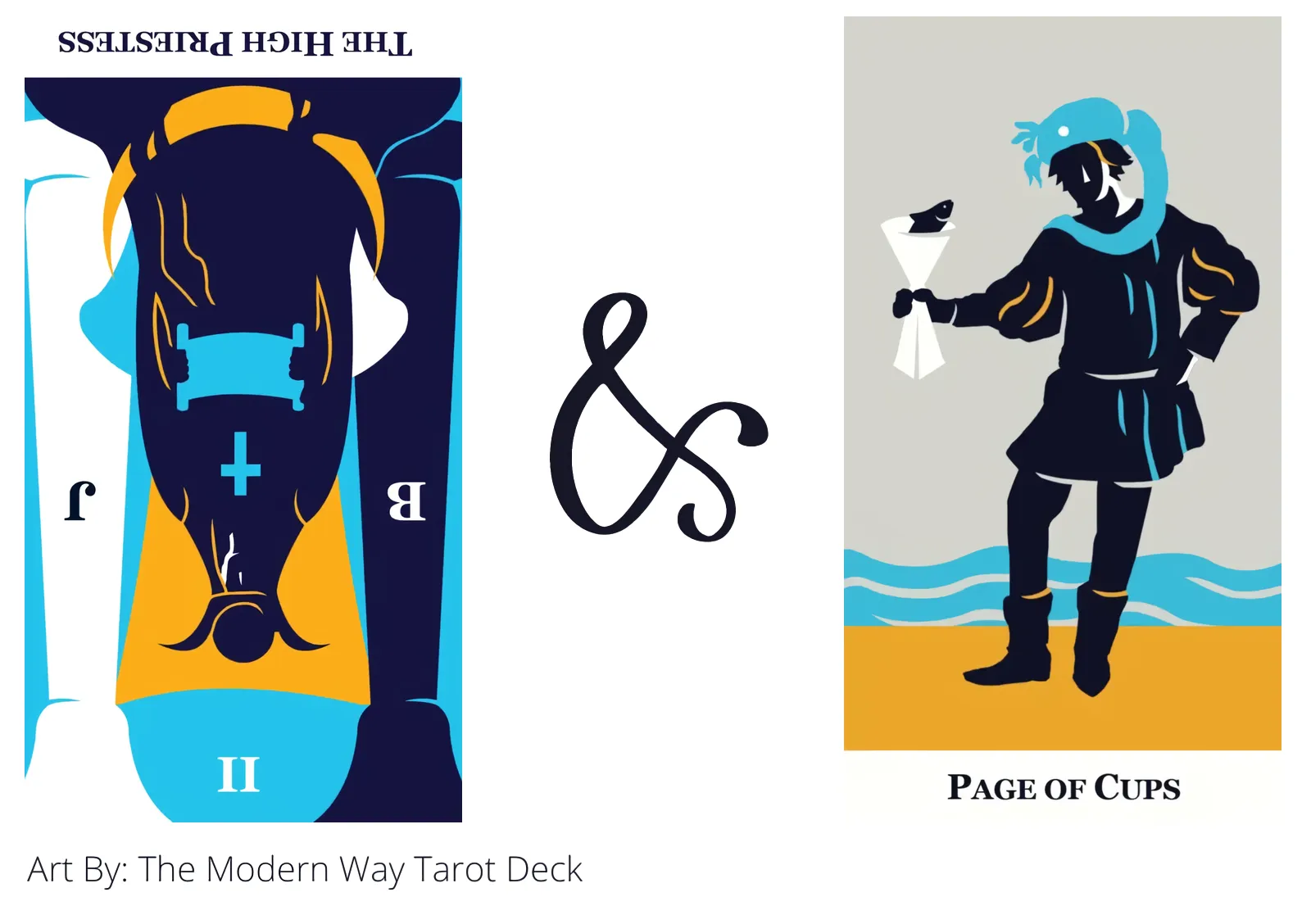 the high priestess reversed and page of cups tarot cards together