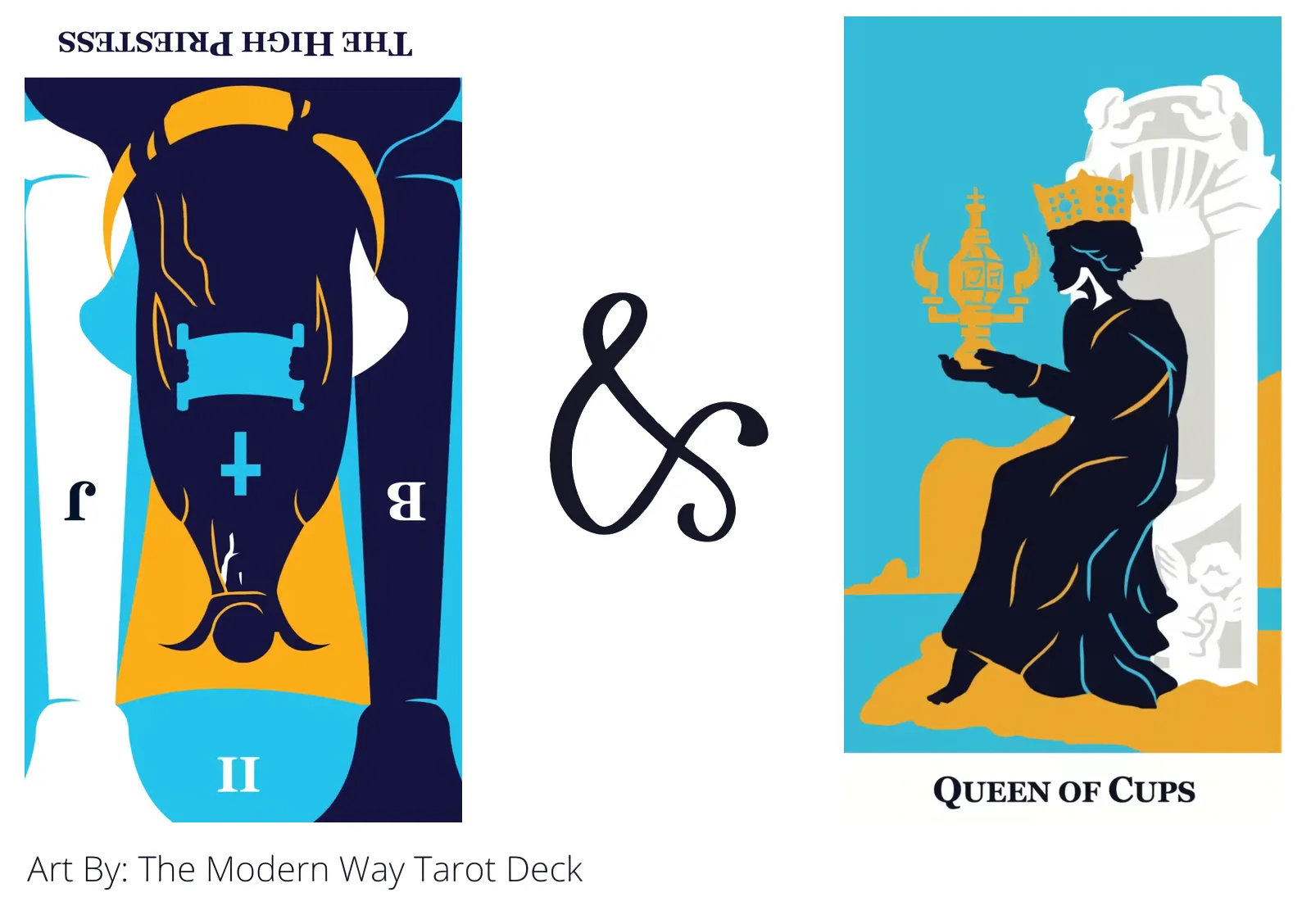 the high priestess reversed and queen of cups tarot cards together