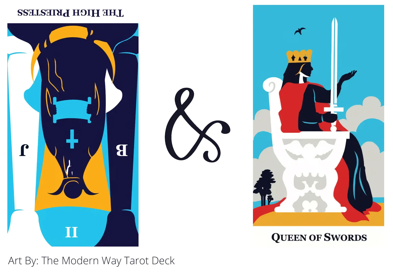 the high priestess reversed and queen of swords tarot cards together