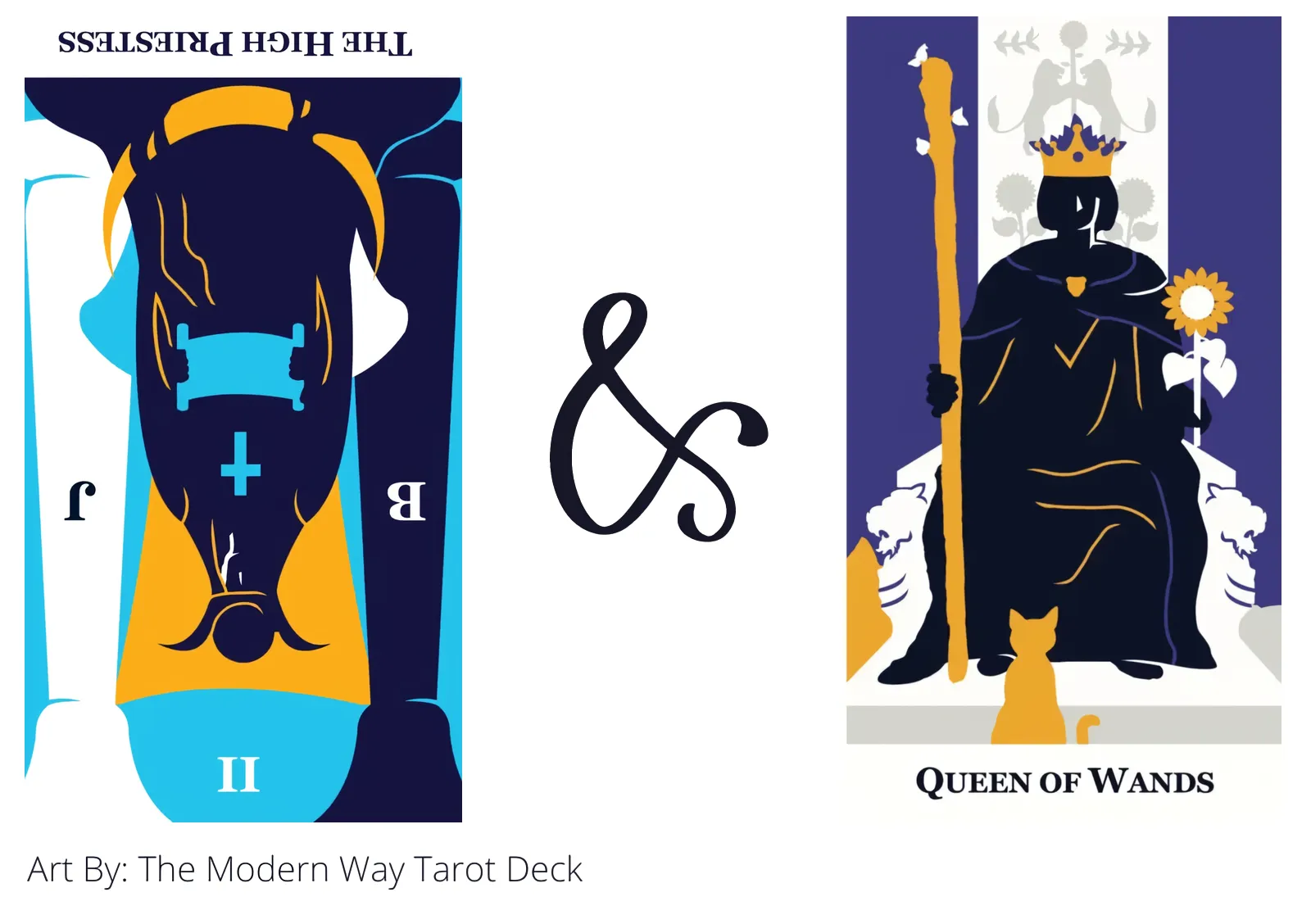 the high priestess reversed and queen of wands tarot cards together
