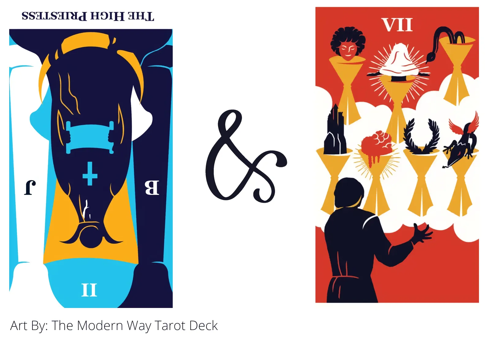 the high priestess reversed and seven of cups tarot cards together