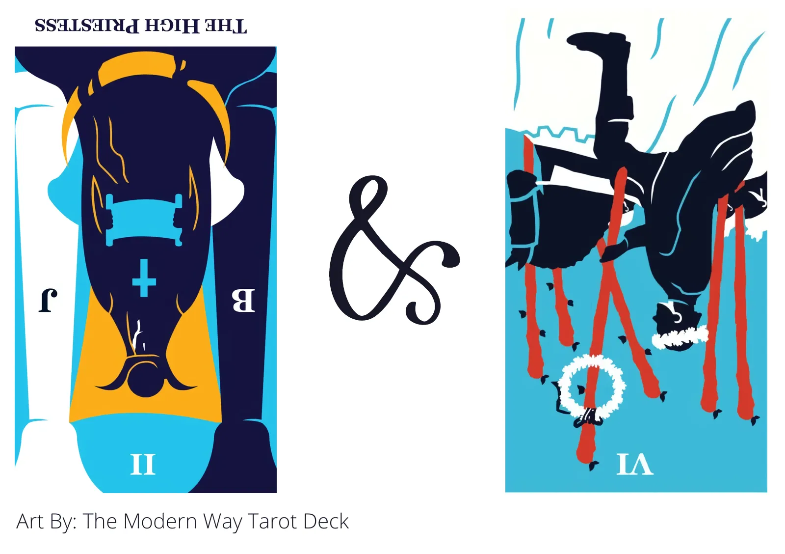 the high priestess reversed and six of wands reversed tarot cards together