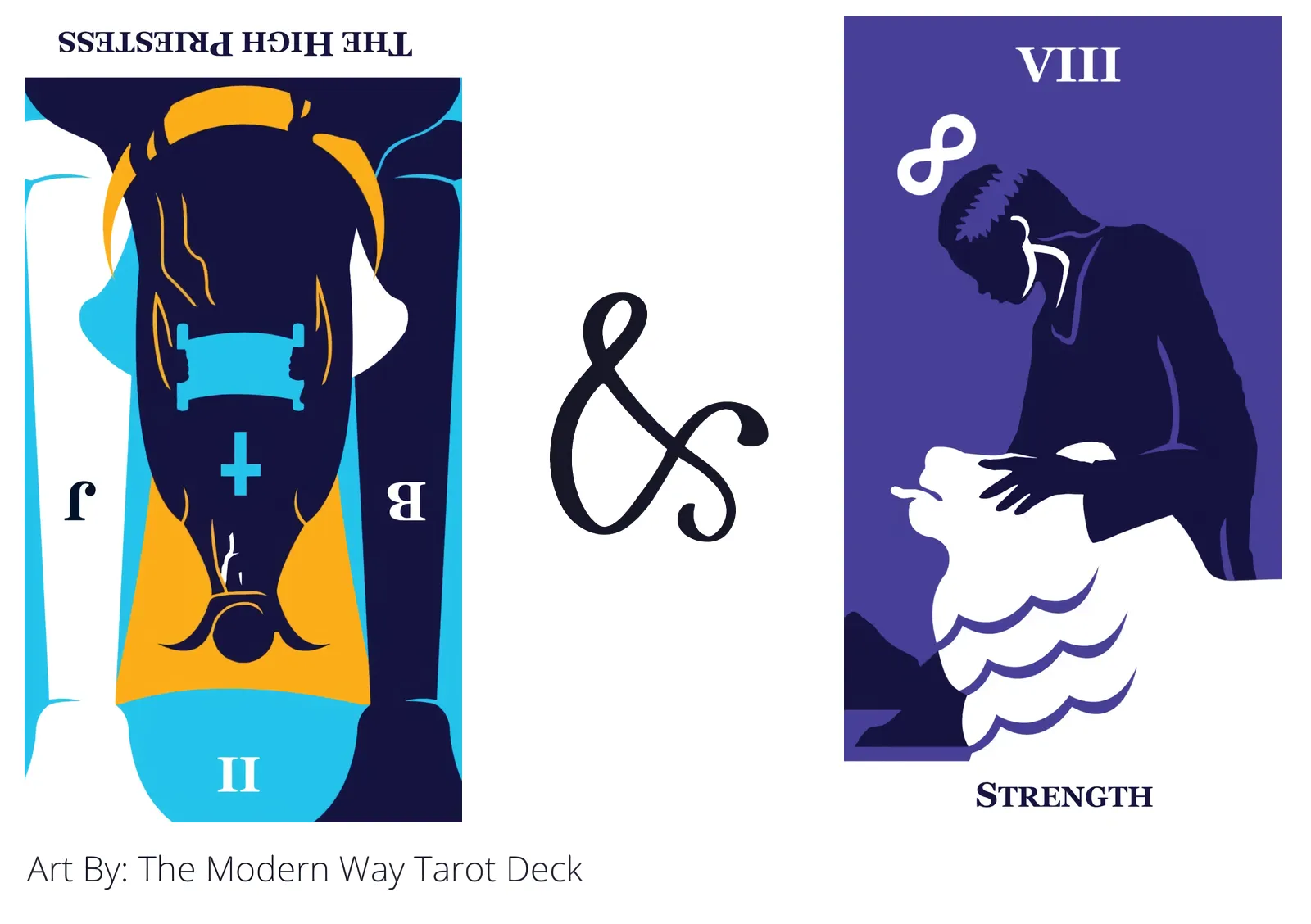 the high priestess reversed and strength tarot cards together