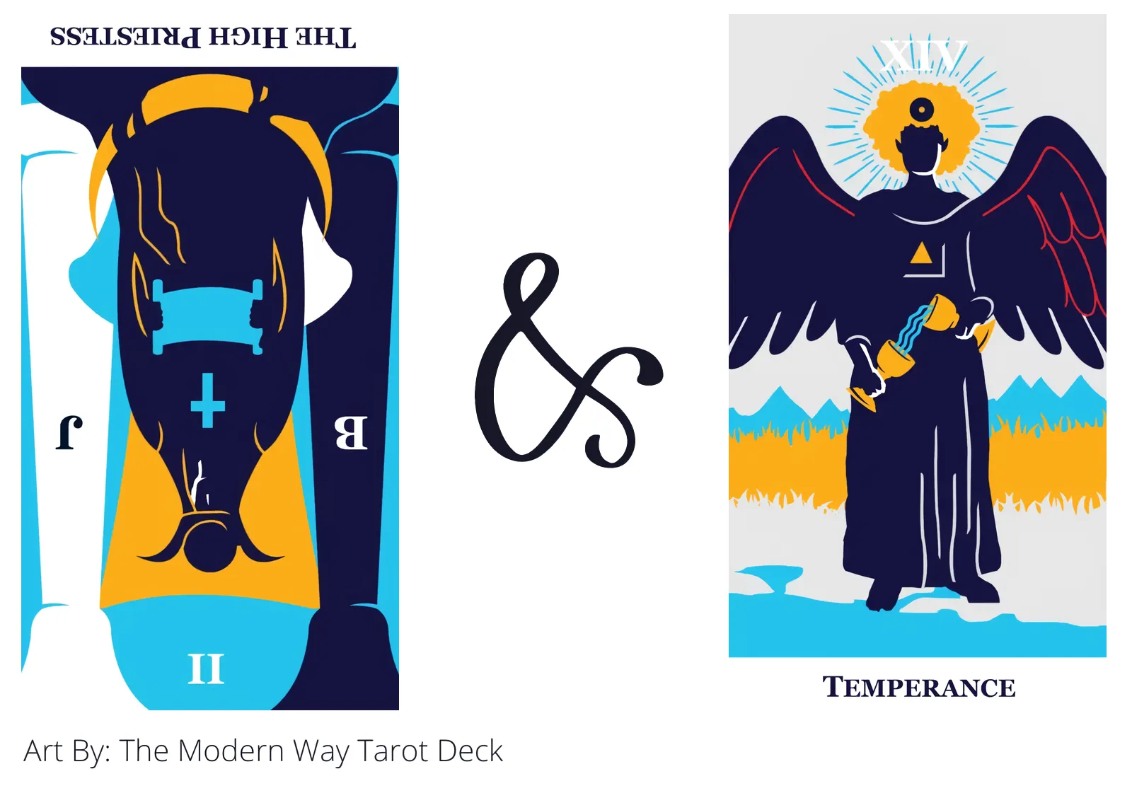 the high priestess reversed and temperance tarot cards together