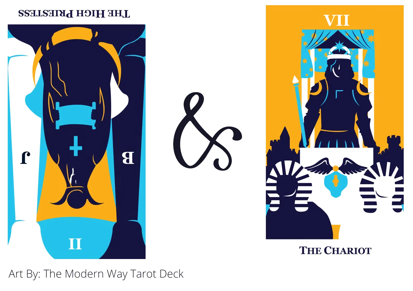 the high priestess reversed and the chariot tarot cards together