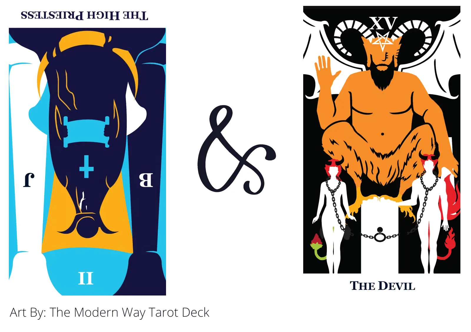 the high priestess reversed and the devil tarot cards together