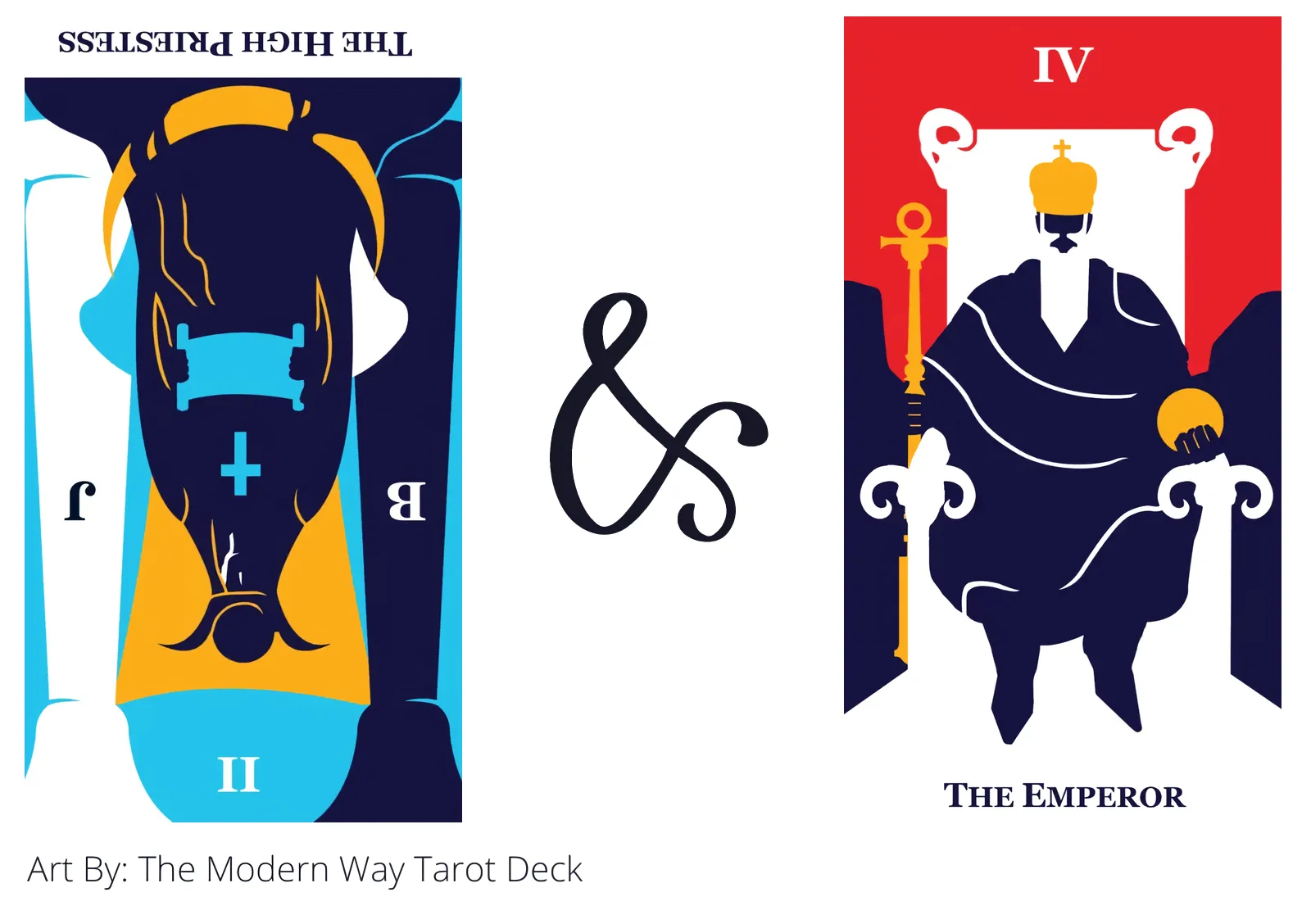 the high priestess reversed and the emperor tarot cards together