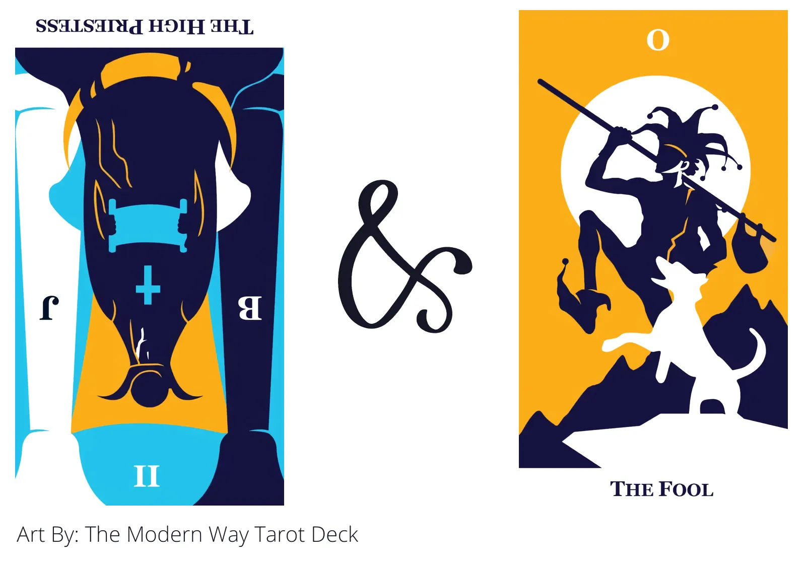 the high priestess reversed and the fool tarot cards together