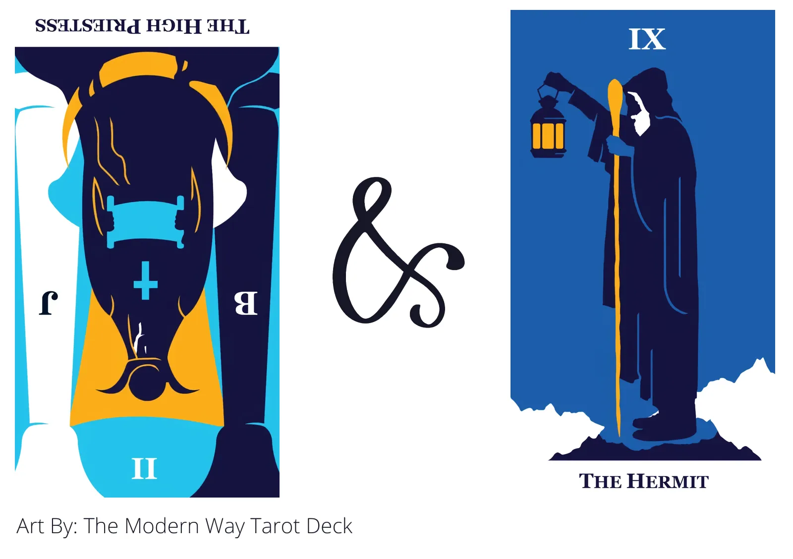 the high priestess reversed and the hermit tarot cards together