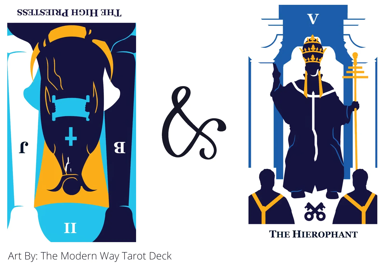 the high priestess reversed and the hierophant tarot cards together