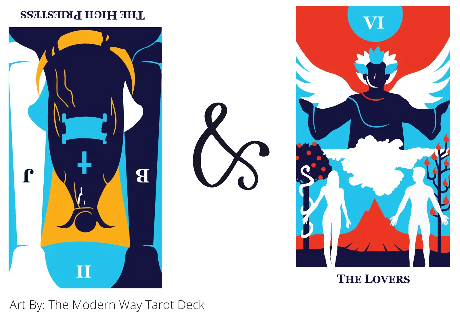 the high priestess reversed and the lovers tarot cards together