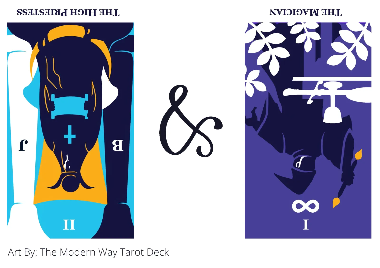 the high priestess reversed and the magician reversed tarot cards together