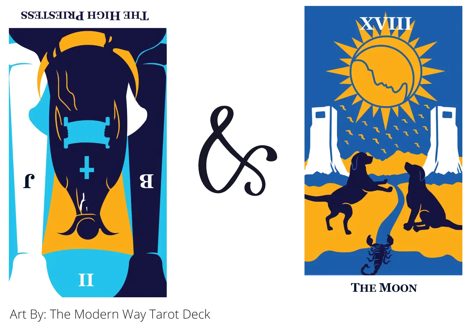 the high priestess reversed and the moon tarot cards together