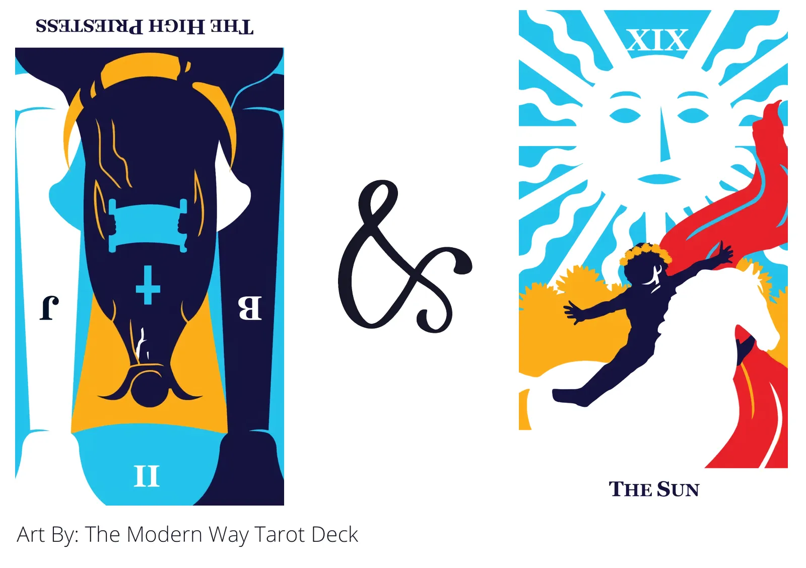 the high priestess reversed and the sun tarot cards together