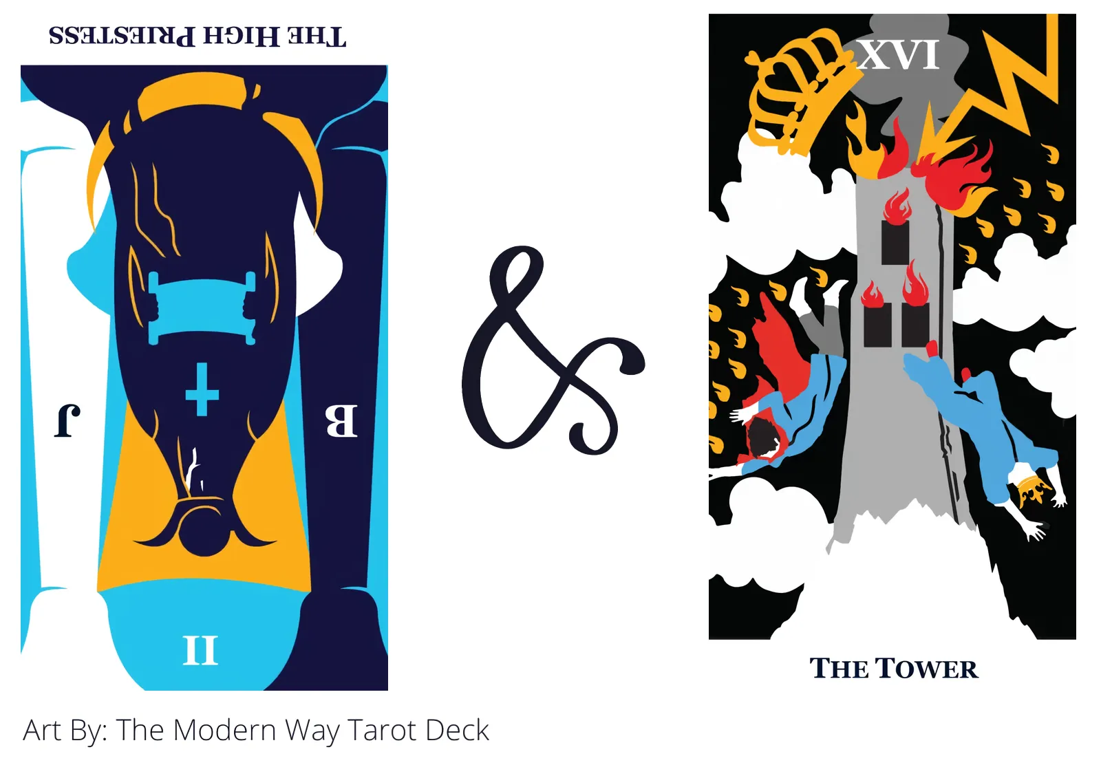 the high priestess reversed and the tower tarot cards together