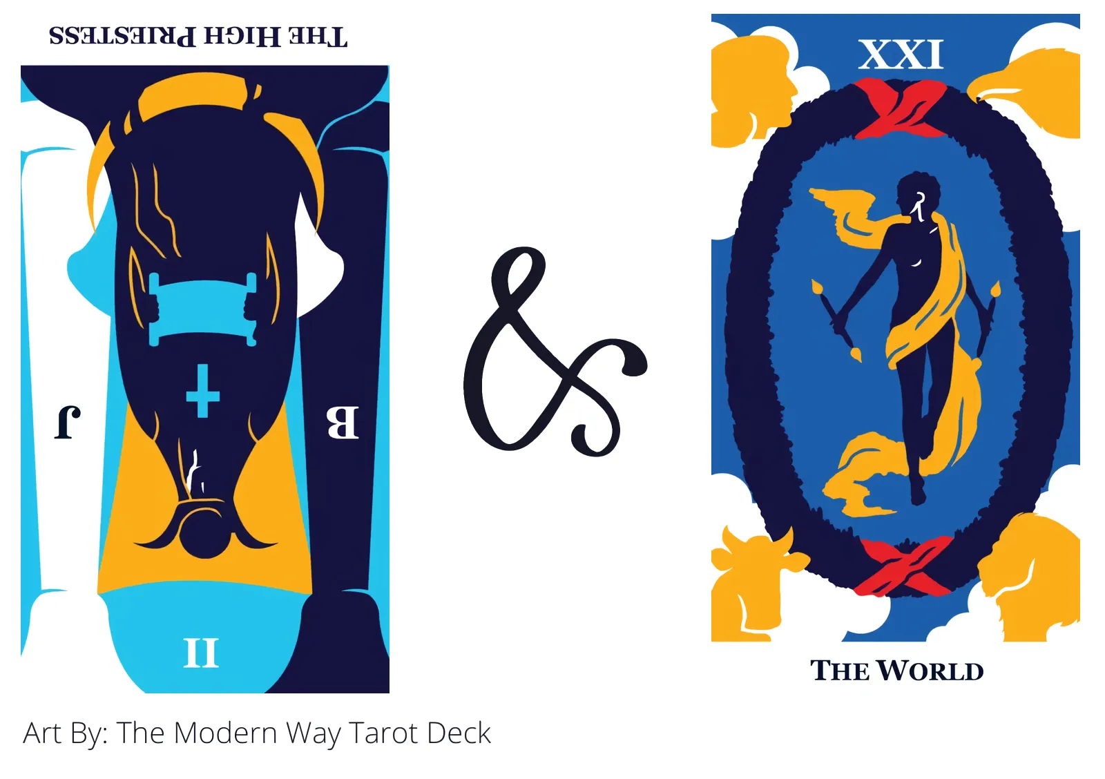 the high priestess reversed and the world tarot cards together
