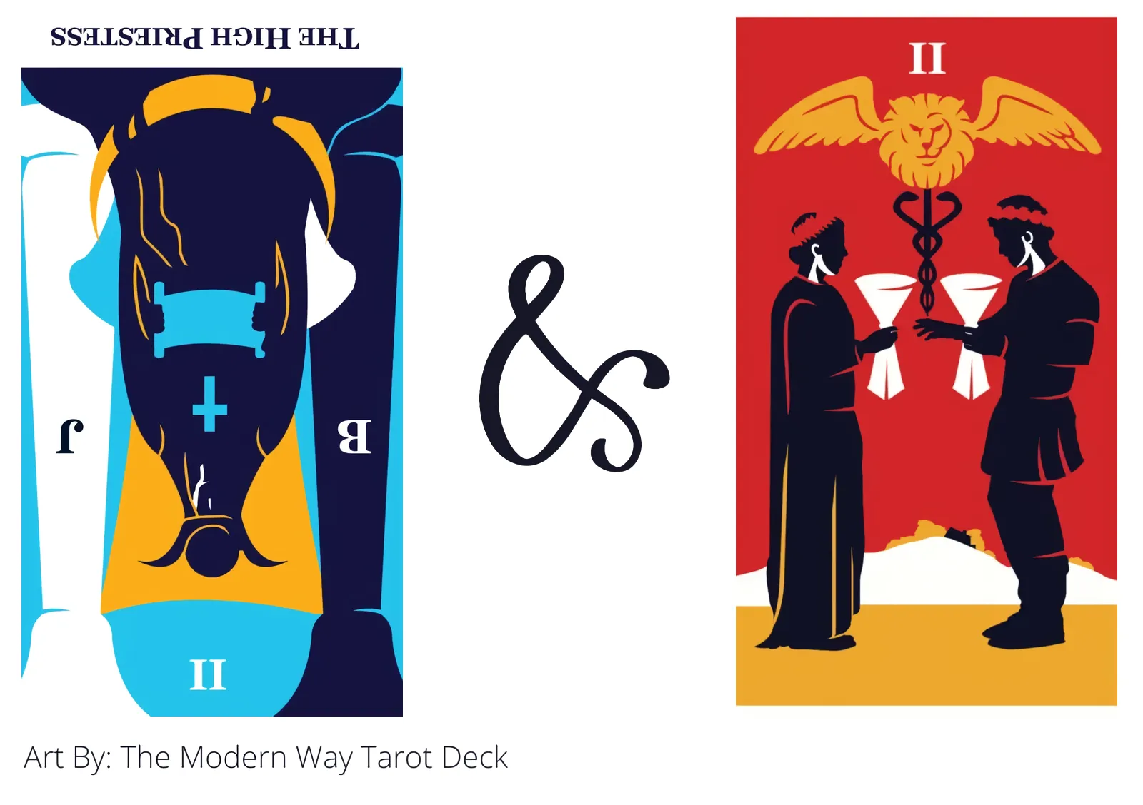the high priestess reversed and two of cups tarot cards together