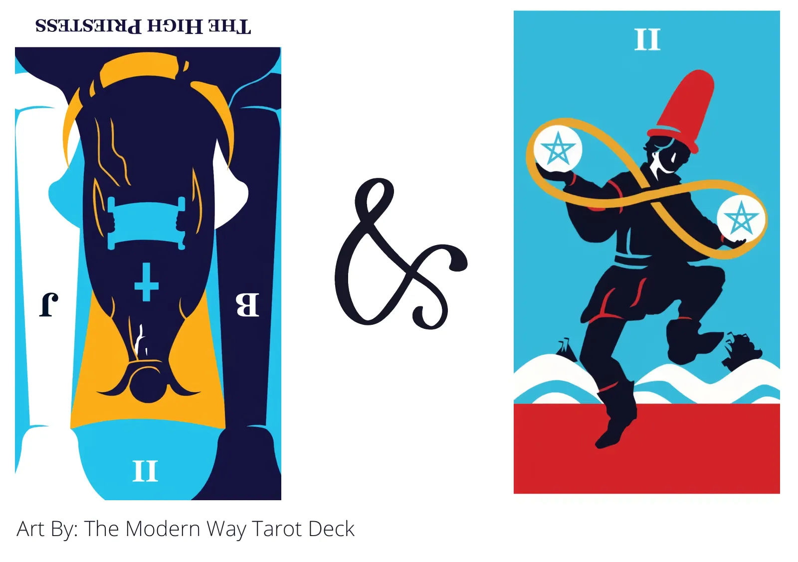 the high priestess reversed and two of pentacles tarot cards together