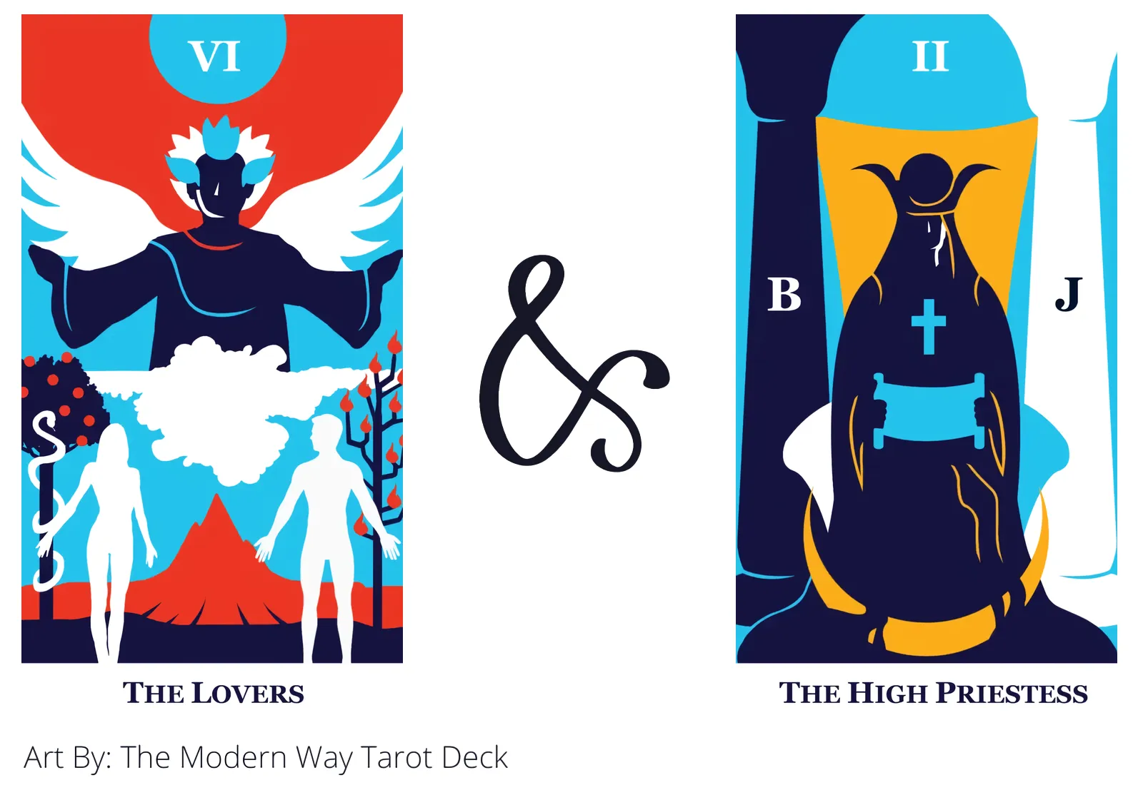 the lovers and the high priestess tarot cards together