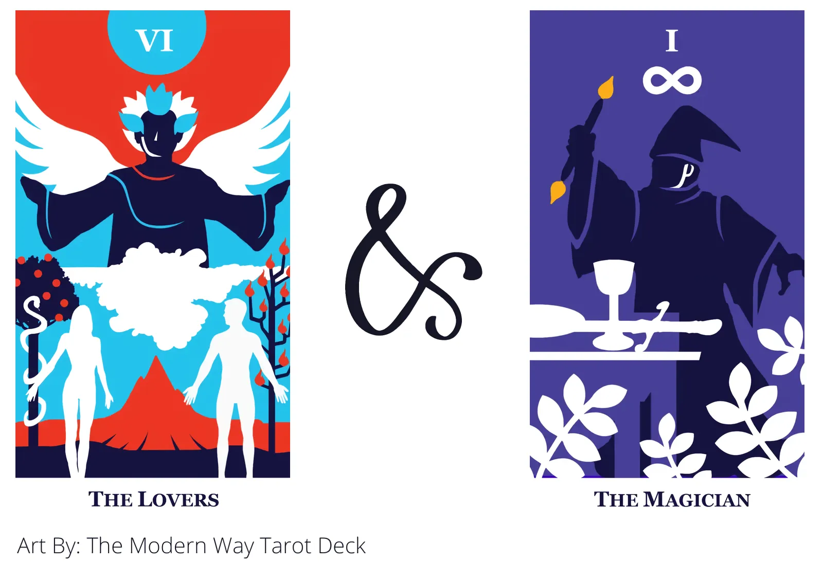the lovers and the magician tarot cards together