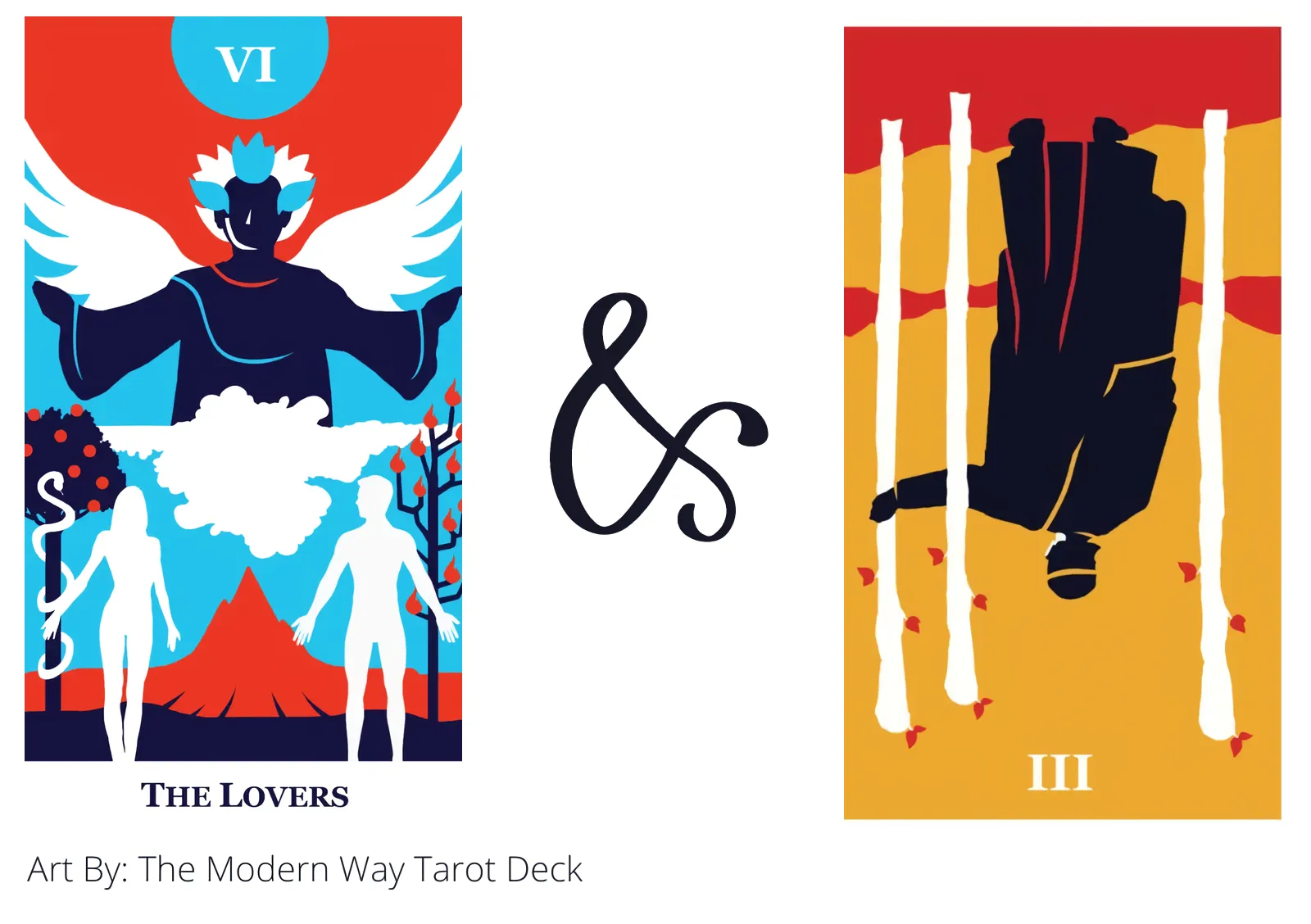 the lovers and three of wands reversed tarot cards together