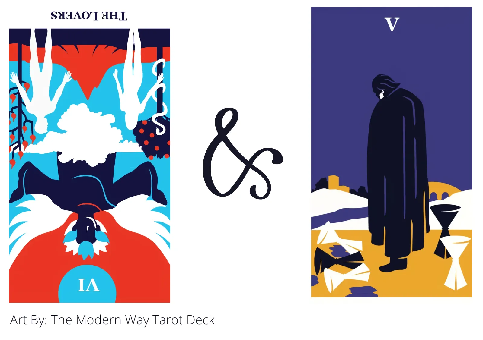 the lovers reversed and five of cups tarot cards together