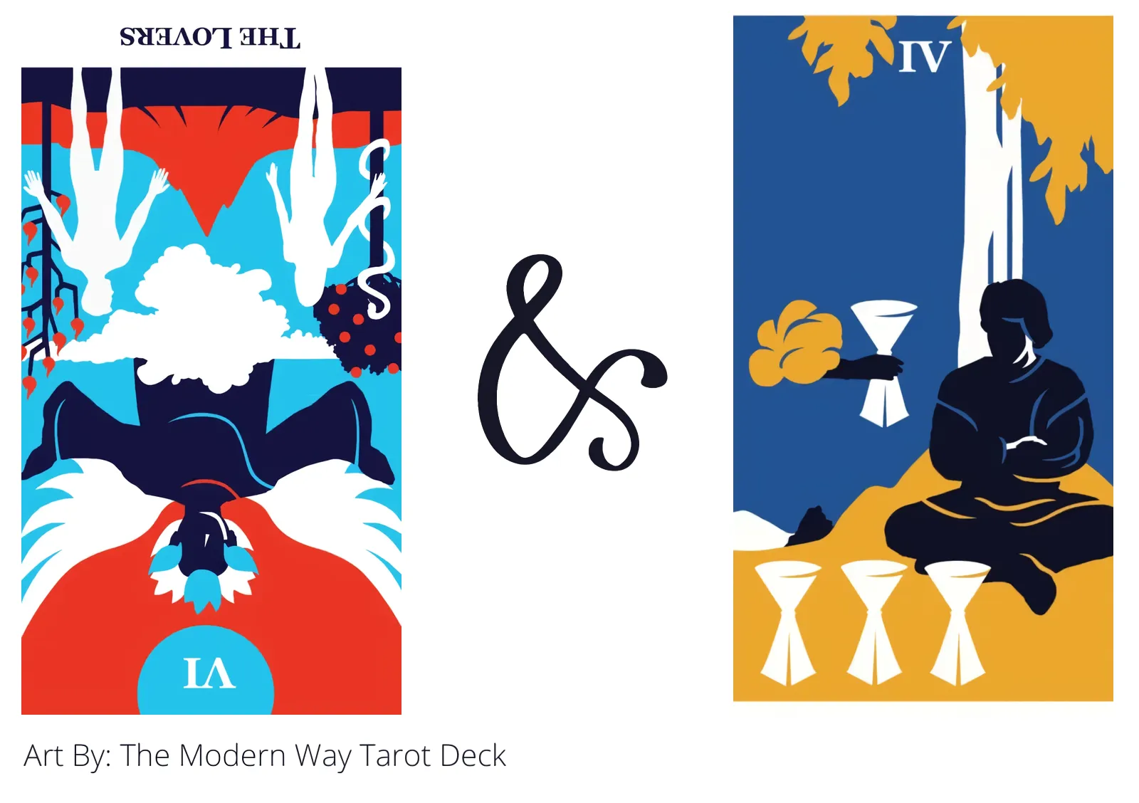 the lovers reversed and four of cups tarot cards together