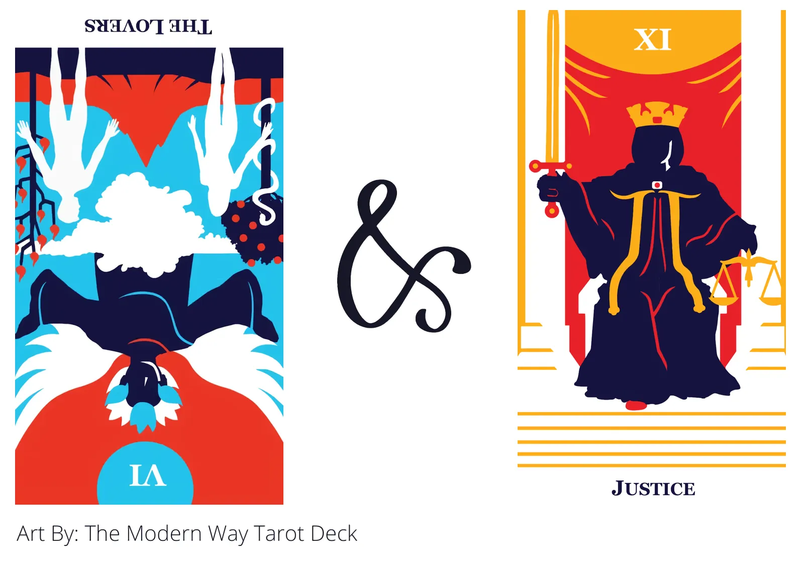 the lovers reversed and justice tarot cards together