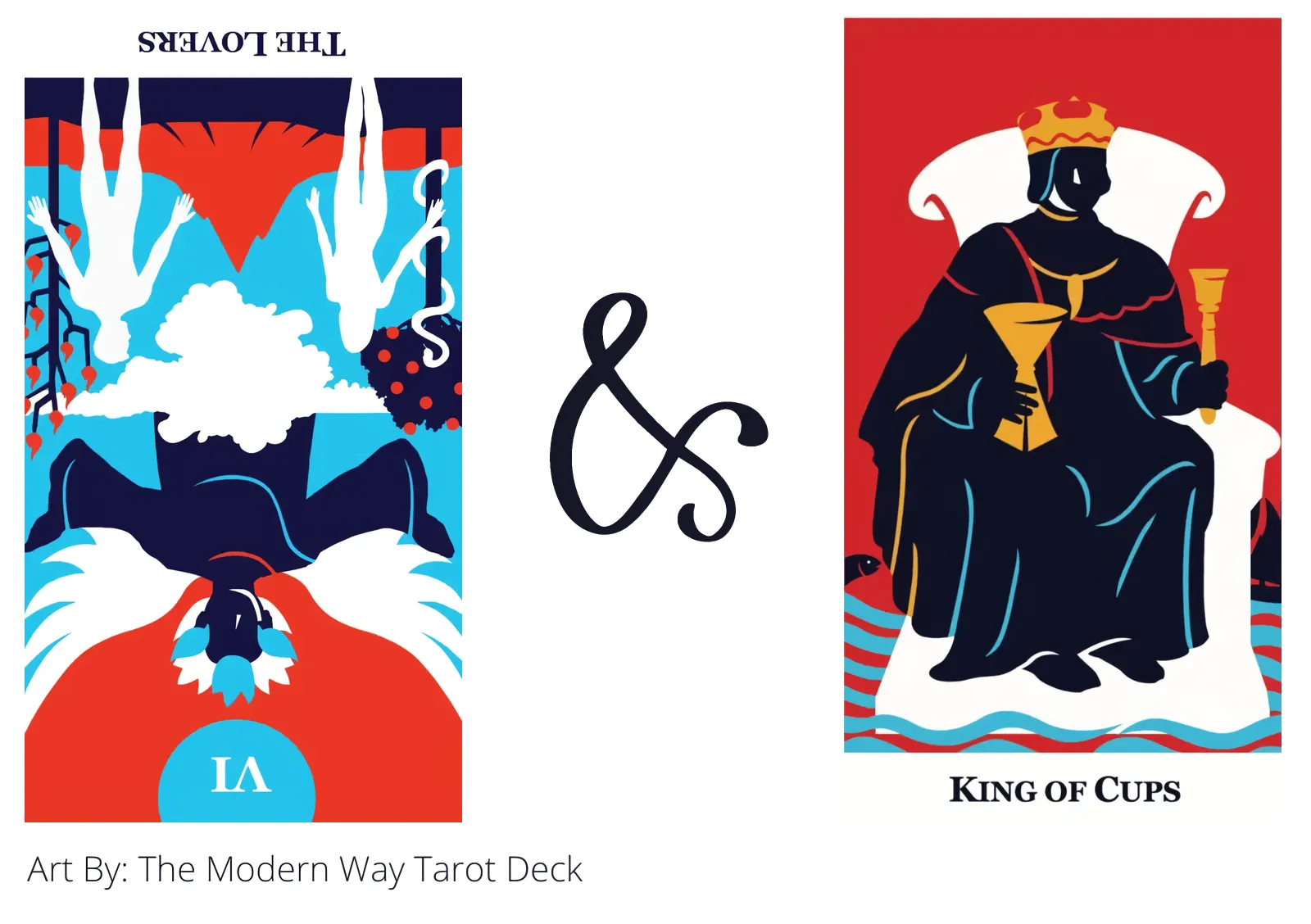 the lovers reversed and king of cups tarot cards together