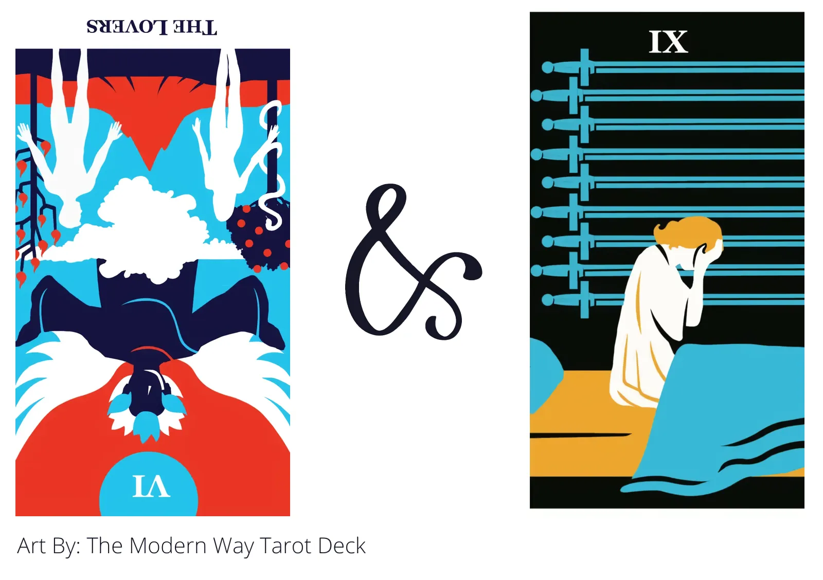 the lovers reversed and nine of swords tarot cards together