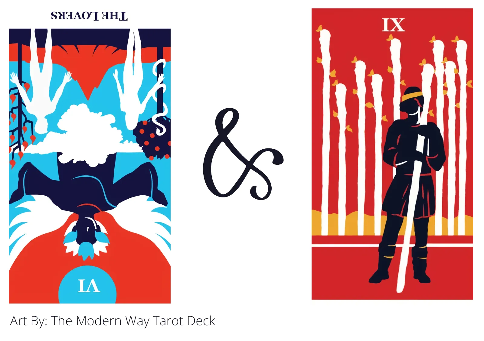 the lovers reversed and nine of wands tarot cards together