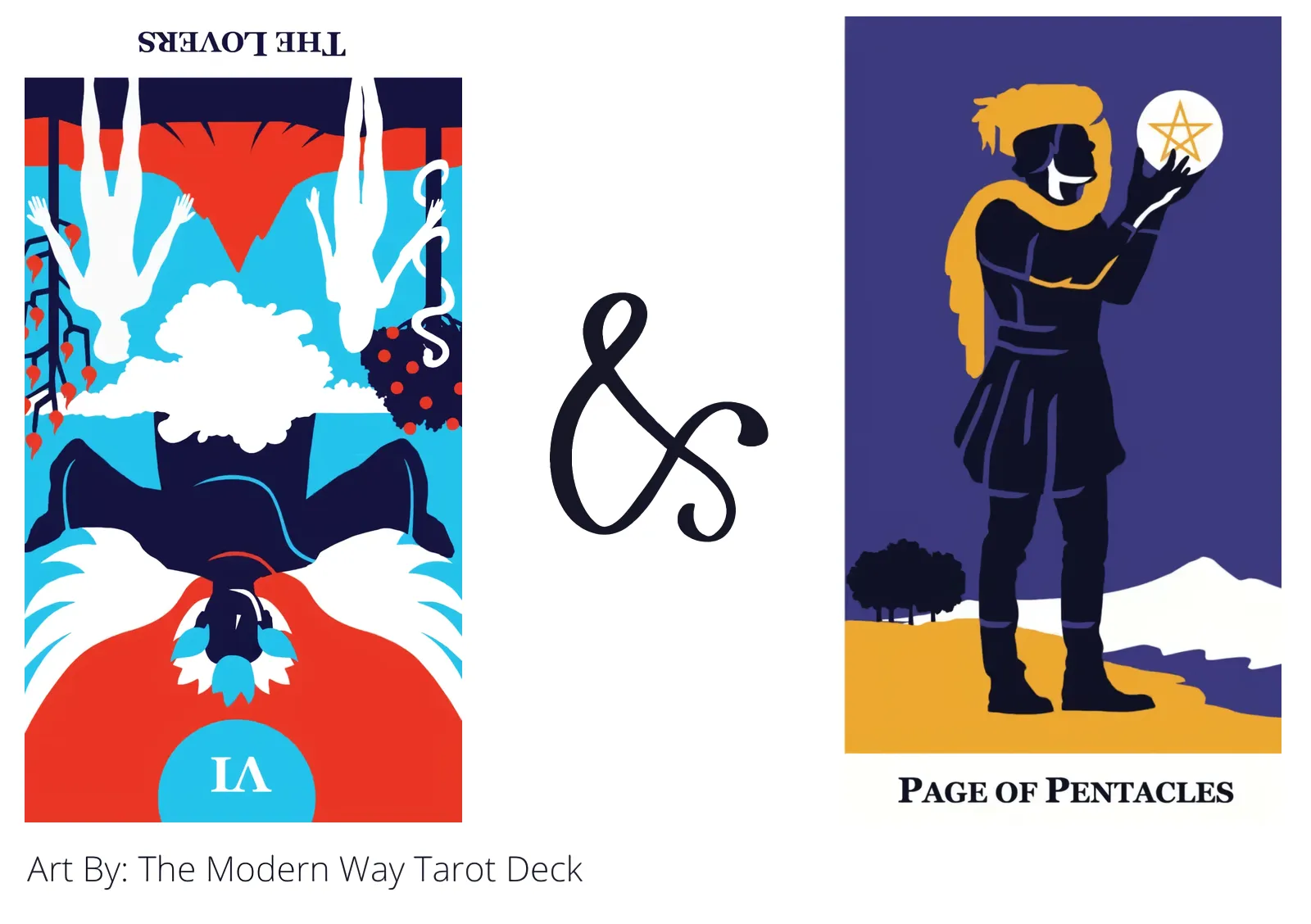 the lovers reversed and page of pentacles tarot cards together