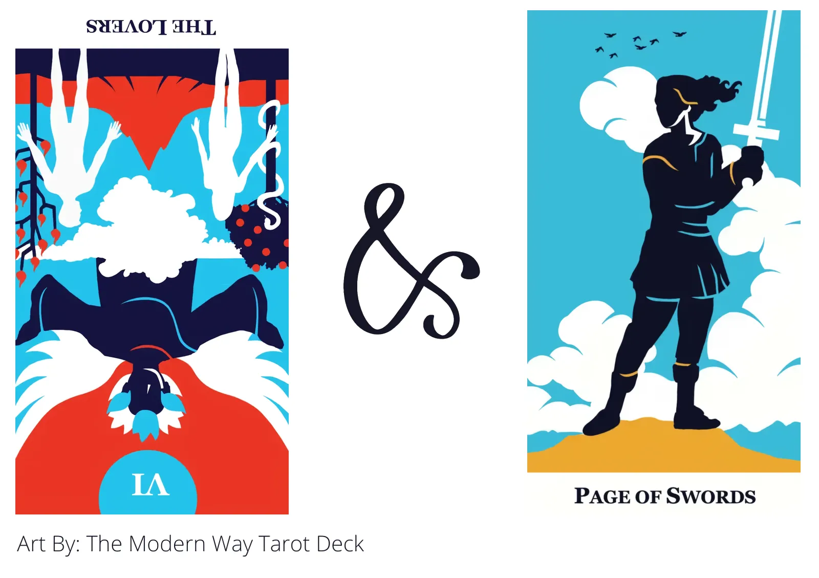 the lovers reversed and page of swords tarot cards together
