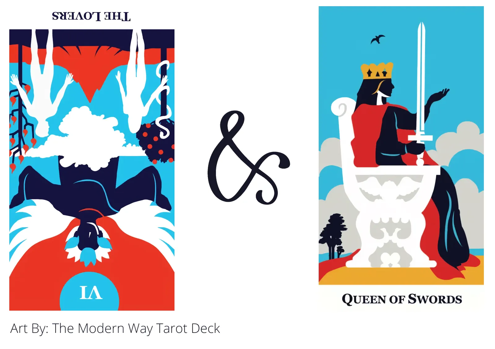 the lovers reversed and queen of swords tarot cards together