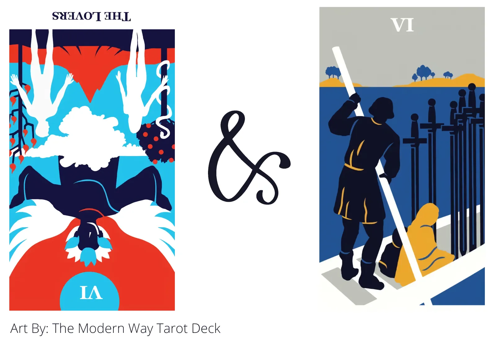 the lovers reversed and six of swords tarot cards together