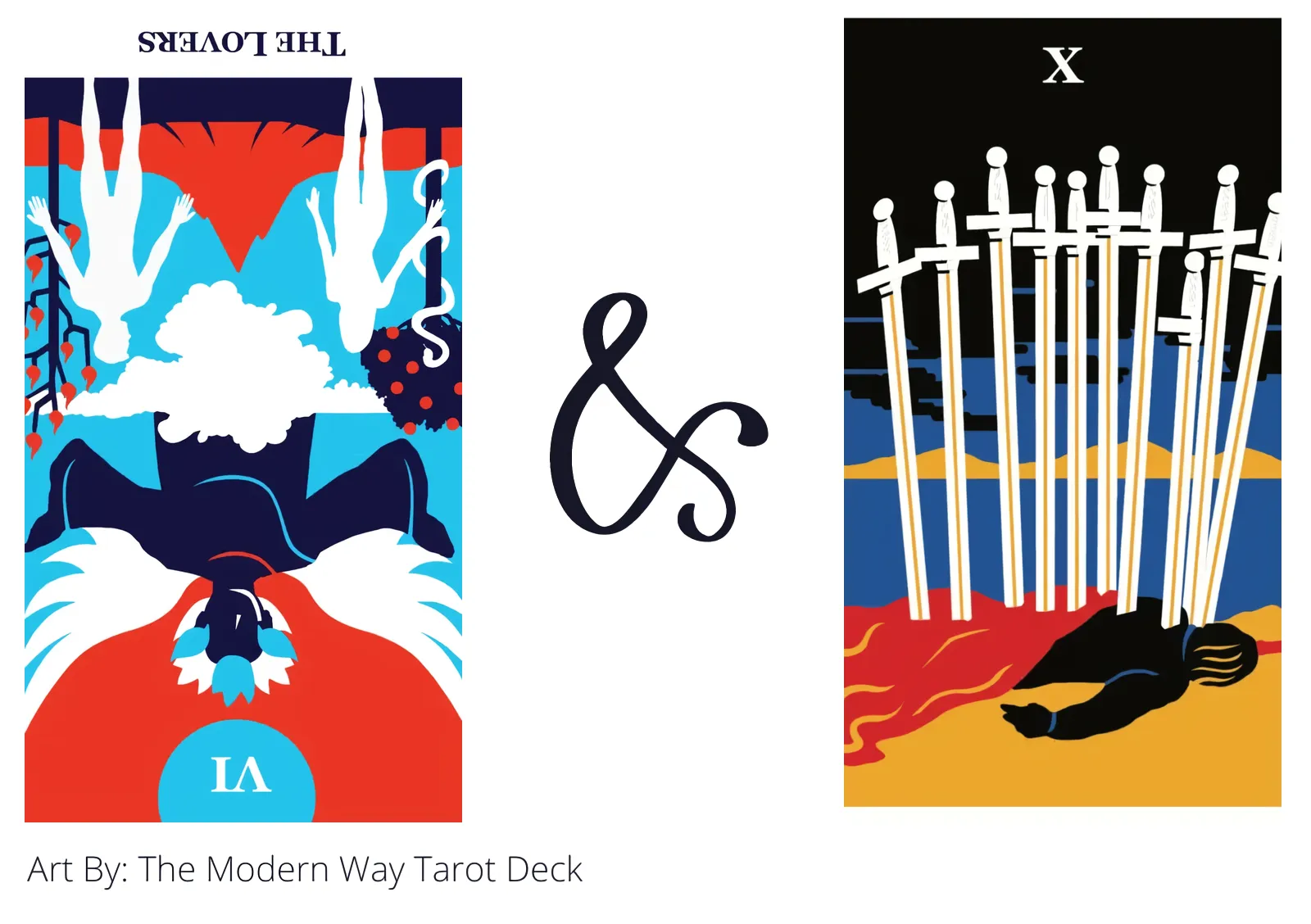 the lovers reversed and ten of swords tarot cards together