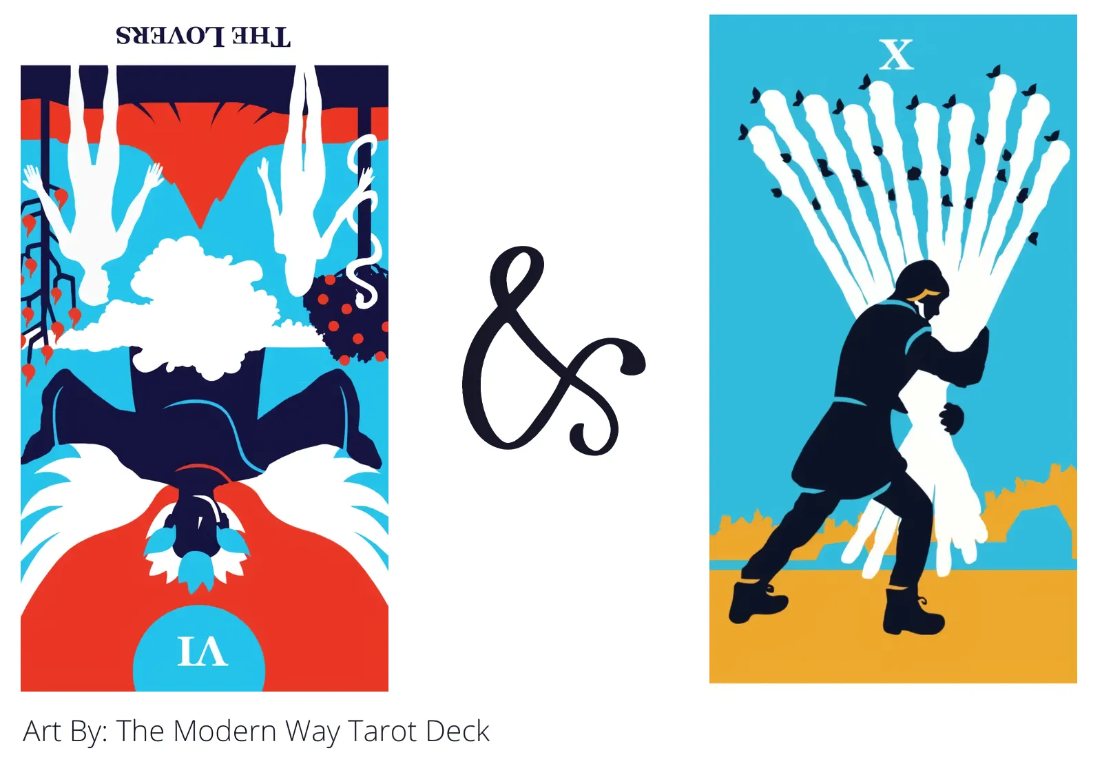 the lovers reversed and ten of wands tarot cards together