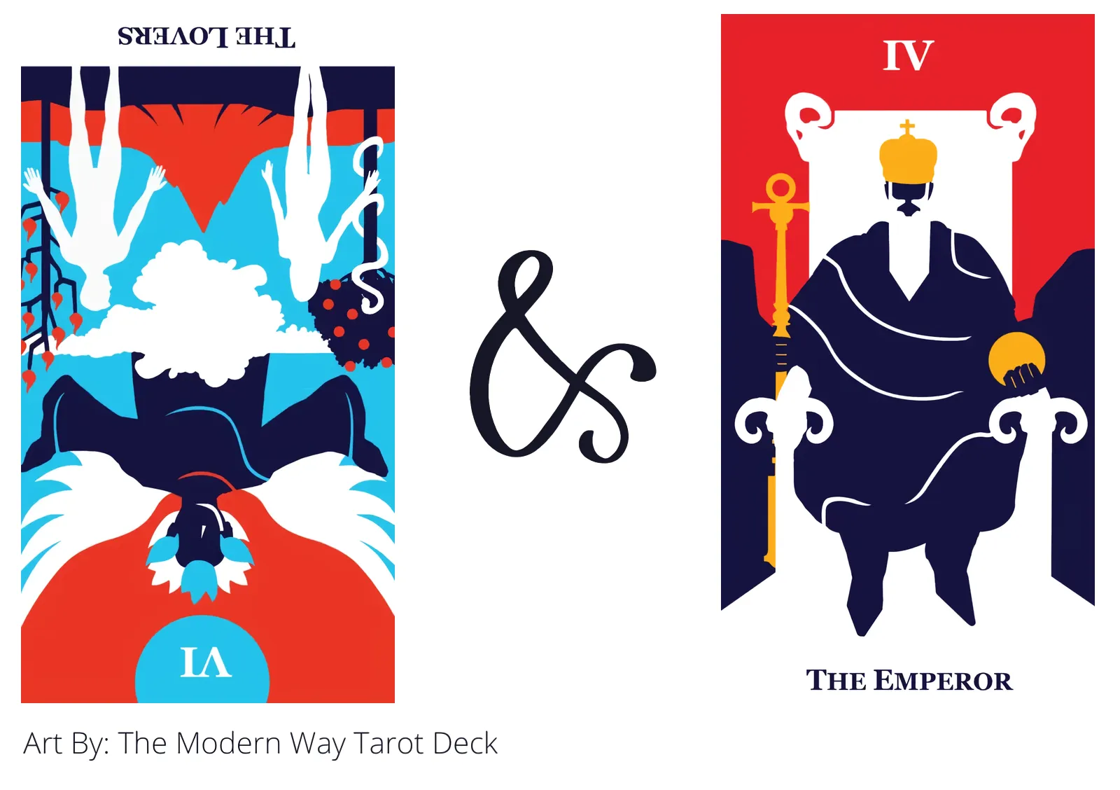 the lovers reversed and the emperor tarot cards together