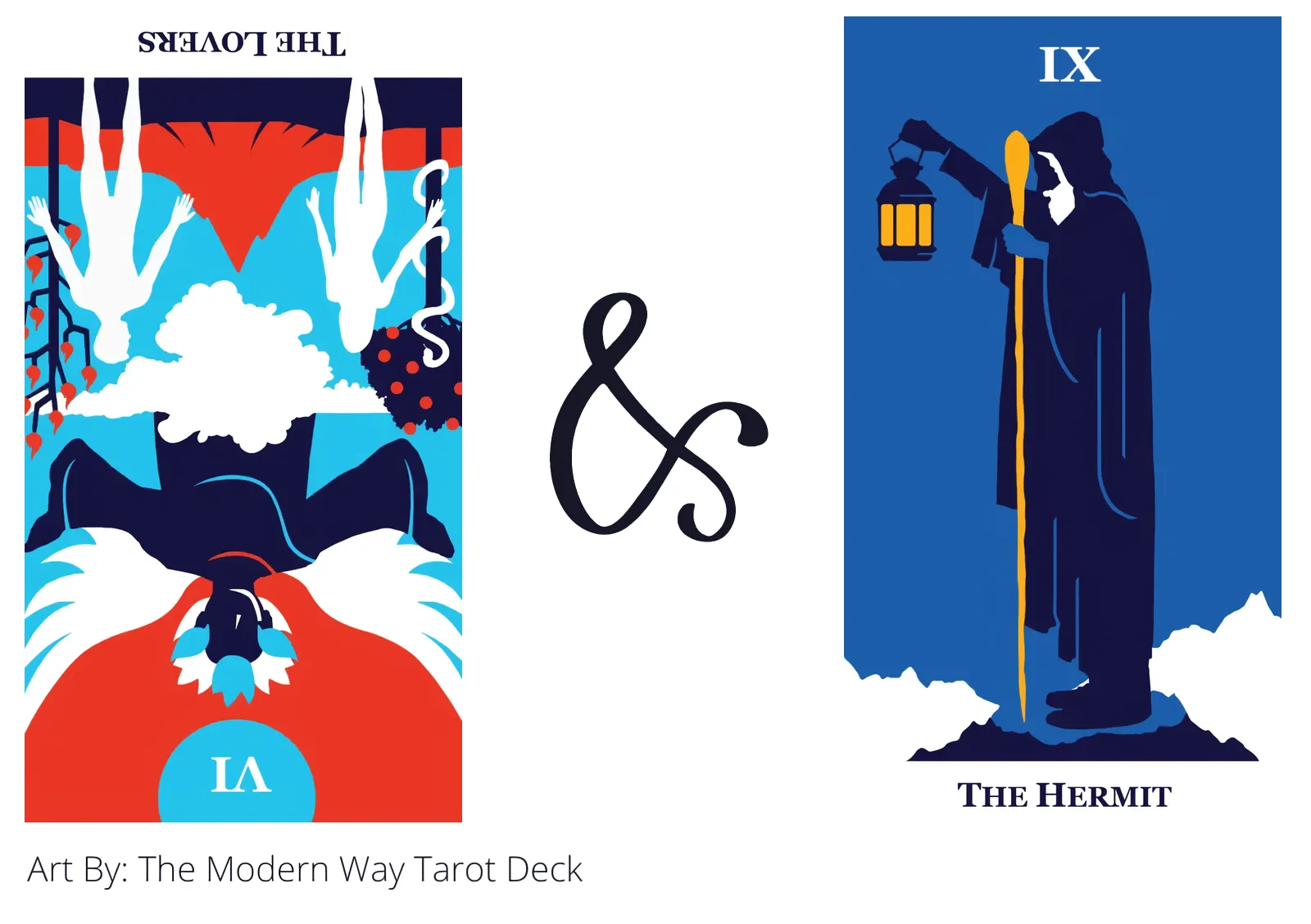 the lovers reversed and the hermit tarot cards together