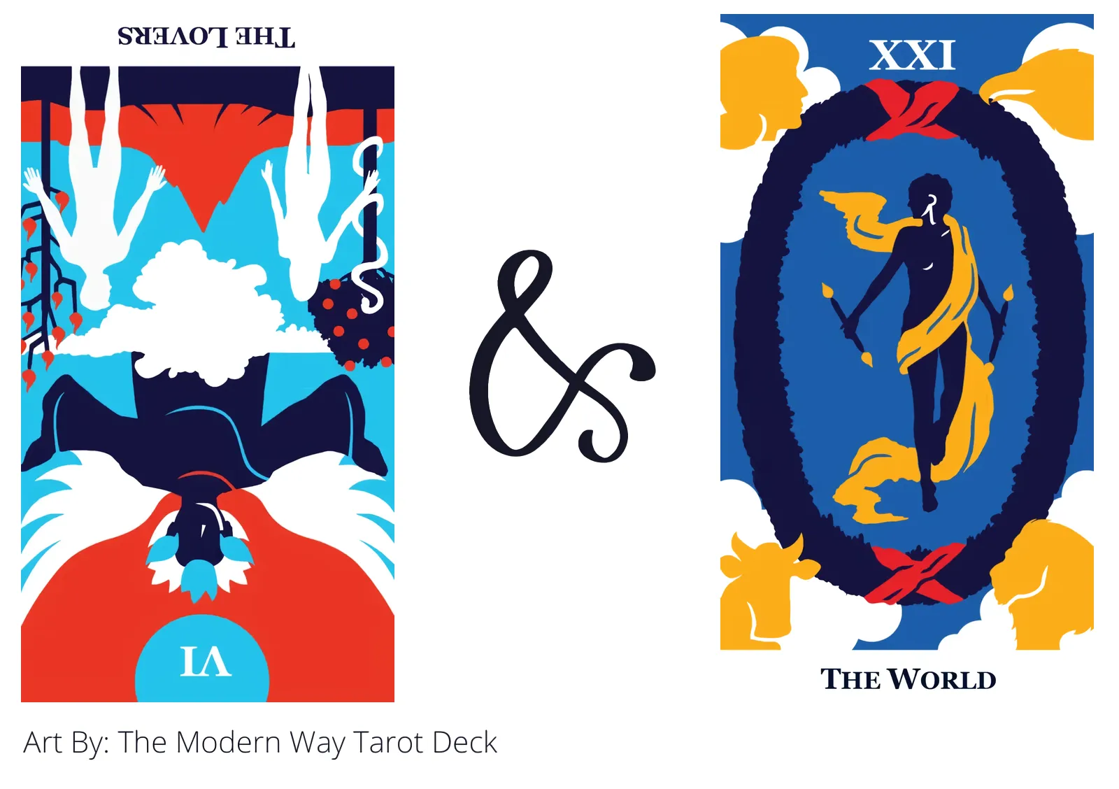 the lovers reversed and the world tarot cards together